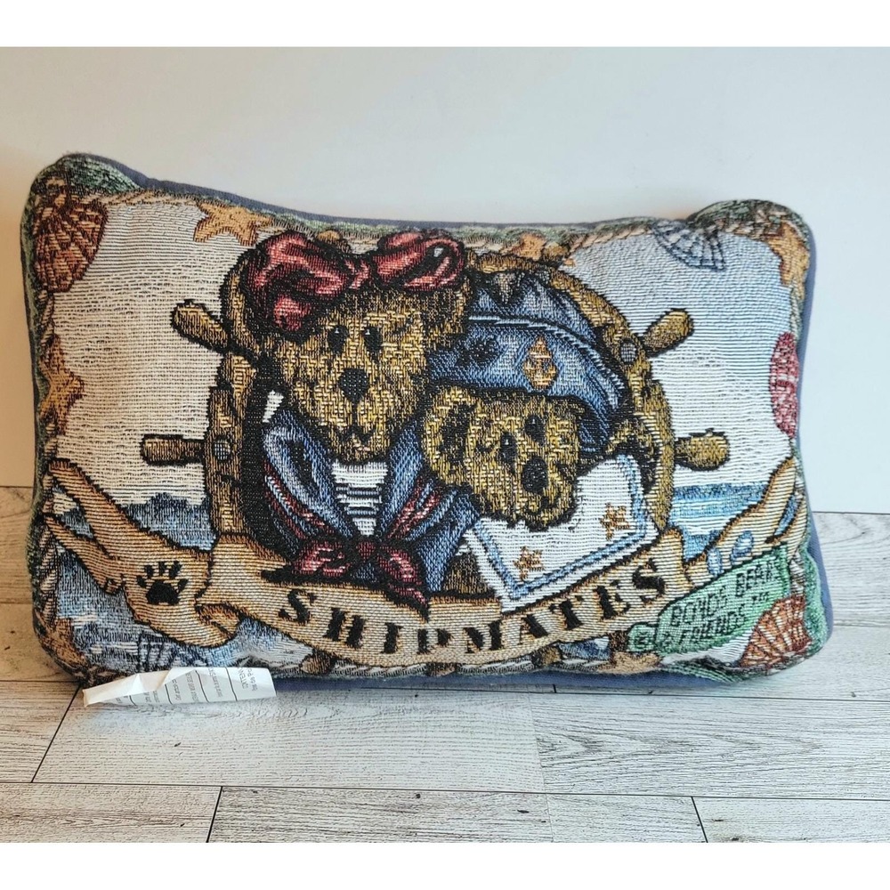 Vintage Boyds Bears & Friends "Shipmates" Tapestry Pillow Home Decor Multicolor